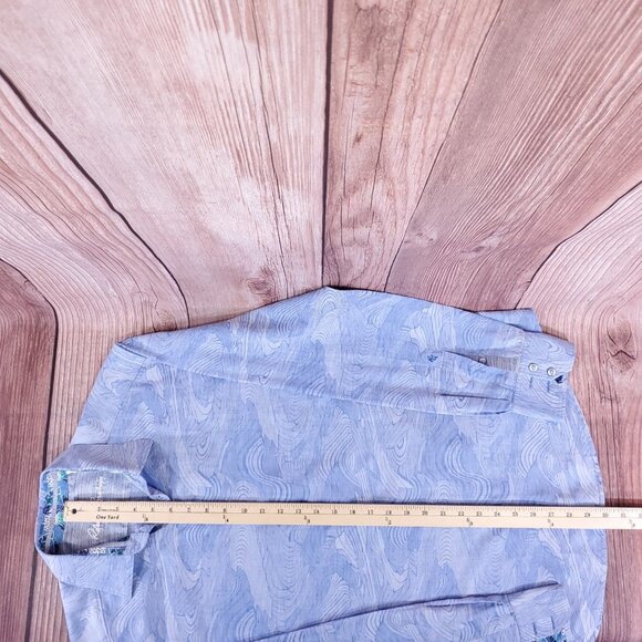 Robert Graham Mens L Classic Fit Wave Marble Swirl Linen Blend Button Up Shirt - Picture 16 of 16